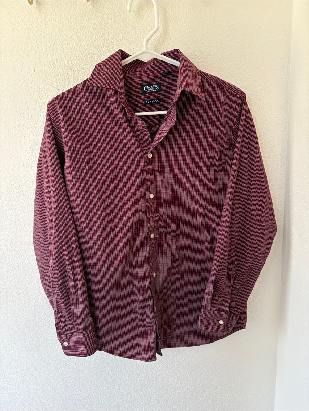 Chaps Men's Burgundy Micro-Check Button-Down Shirt - Large